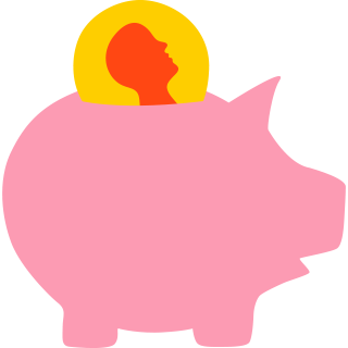 Pink piggybank with a coin going in representing a paycheck for life