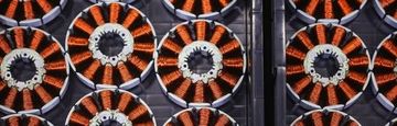 Electric motor stators with copper coils.