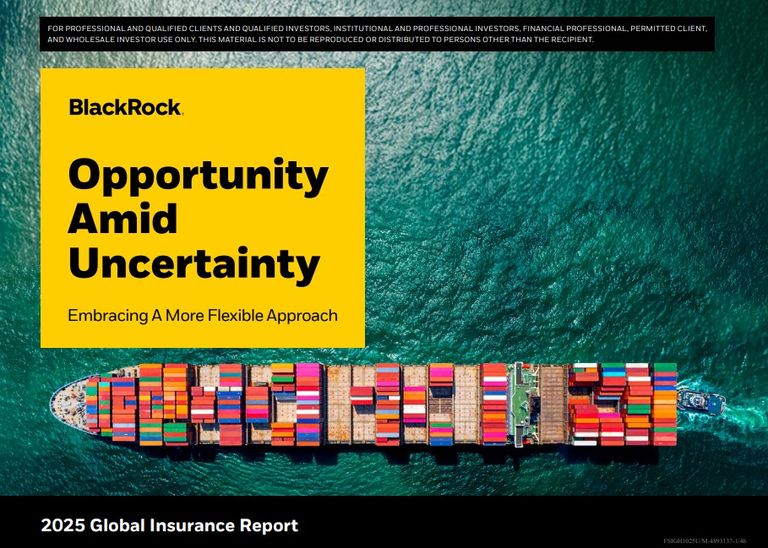 Image featuring an aerial view of a cargo ship loaded with colorful shipping containers, symbolizing global trade, capital flows, and the evolving insurance landscape.