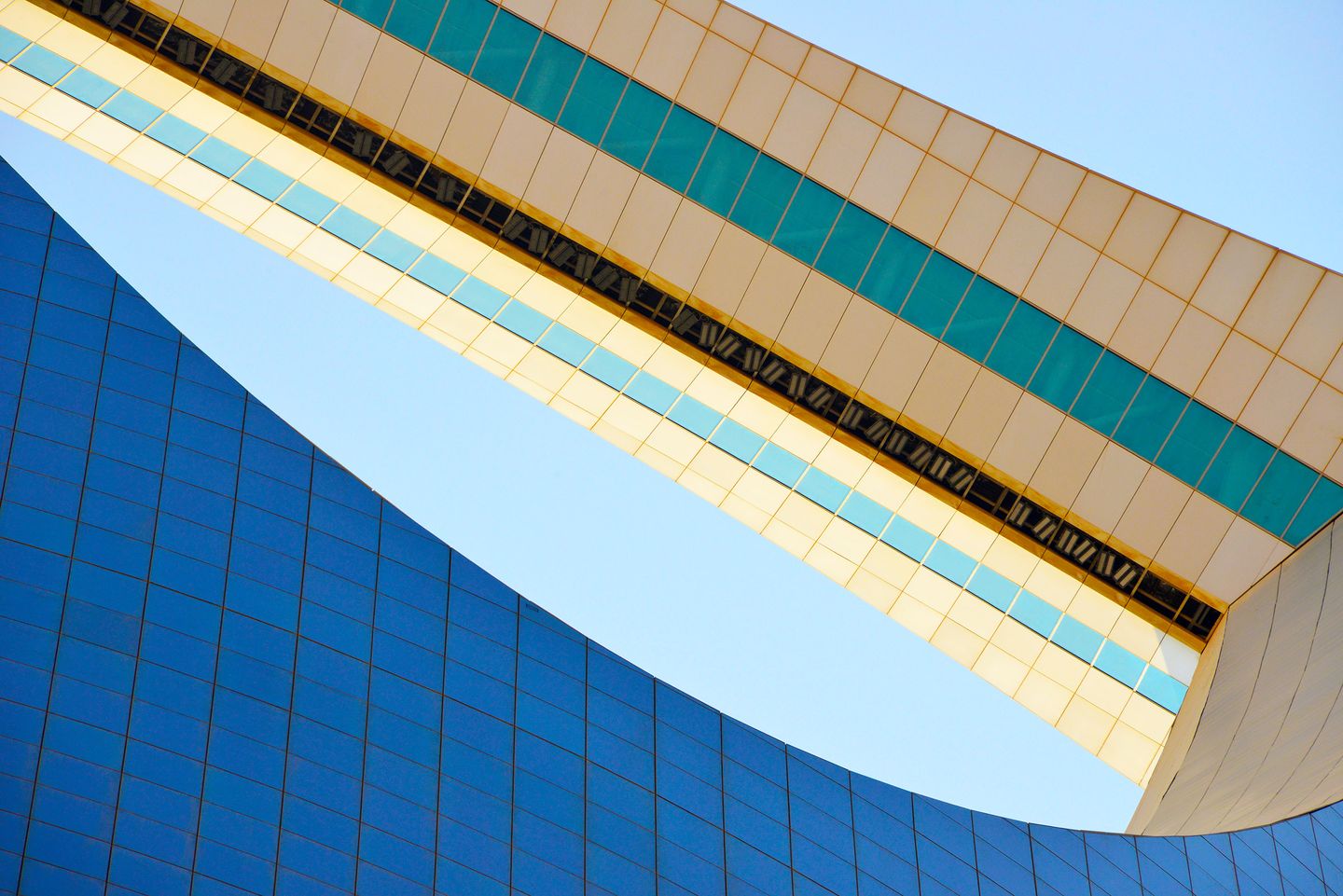 Riyadh, Saudi Arabia: Kingdom Centre, 99-storey, 302.3 metres tall skyscraper - inverted parabolic arch - looking up.
