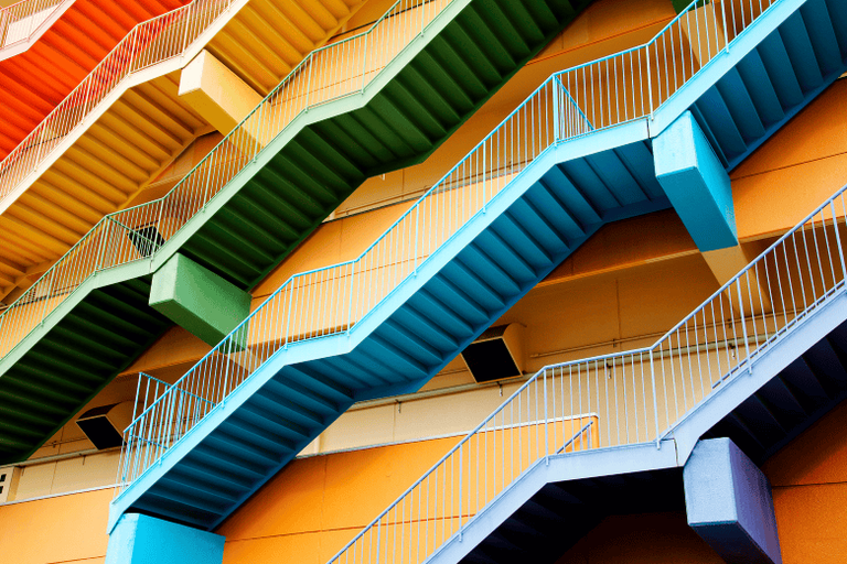 Colorful image of stairs at the side of the building